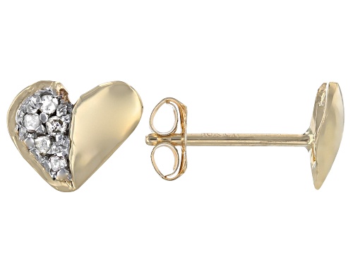 Round White Diamond Accent 10K Yellow Gold Heart Stud Earrings