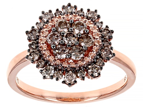 Photo of 0.80ctw Round Champagne Diamond 14K Rose Gold Over Sterling Silver Cluster Ring - Size 8