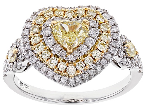 Photo of 1.30ctw Heart Shaped And Round Natural Yellow And White Diamond 14K White Gold Cluster Ring - Size 7