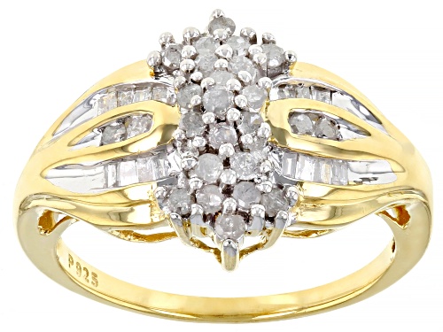 Photo of 0.50ctw Round And Baguette White Diamond 18K Yellow Gold Over Sterling Silver Cluster Ring - Size 8