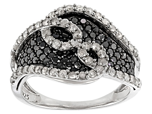 Photo of 1.50ctw Round Black And White Diamond Rhodium Over Sterling Silver Bypass Ring - Size 6