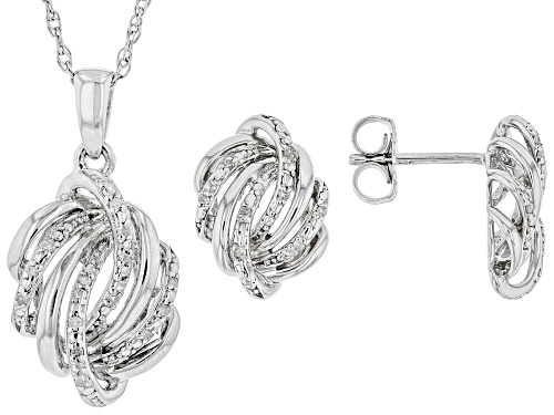 0.10ctw Round White Diamond Rhodium Over Sterling Silver Pendant And Earrings Jewelry Set