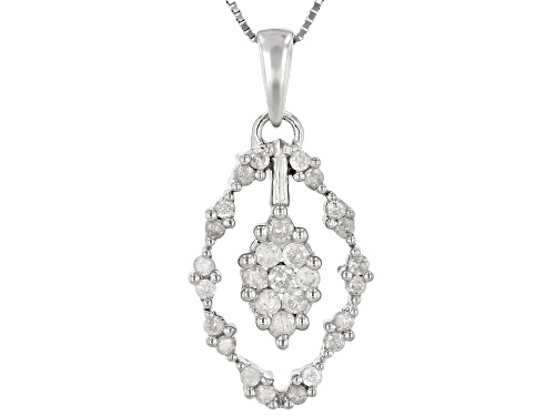 Photo of 0.40ctw Round White Diamond 10K White Gold Cluster Pendant With 18 Inch Box Chain