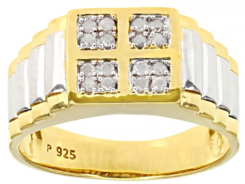 Photo of 0.15ctw Round White Diamond Rhodium And 18K Yellow Gold Over Sterling Silver Mens Ring - Size 10