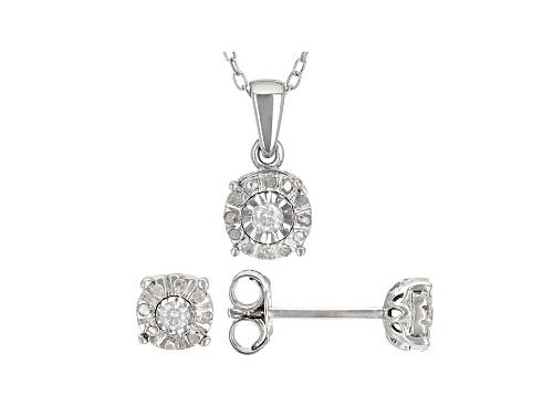 0.20ctw Round White Diamond Rhodium Over Sterling Silver Earrings And Pendant Jewelry Set