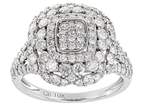 1.40ctw Round White Diamond 10K White Gold Cluster Ring - Size 7