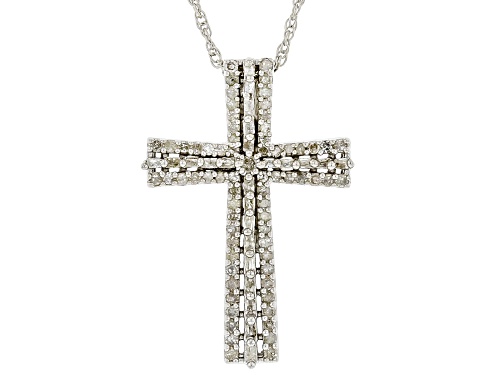 Photo of 0.50ctw Round And Baguette White Diamond Rhodium Over Sterling Silver Cross Pendant With Rope Chain