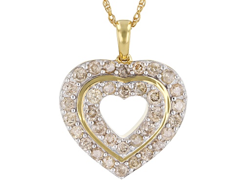 Photo of 1.00 Round Diamond 14K Yellow Gold Over Sterling Silver Heart Pendant With 18 Inch Chain