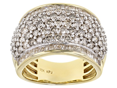 Photo of 2.20ctw Round And Baguette White Diamond 10K Yellow Gold Wide Band Ring - Size 8