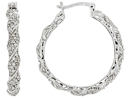 Photo of 1.00ctw Round White Diamond Rhodium Over Sterling Silver Hoop Earrings