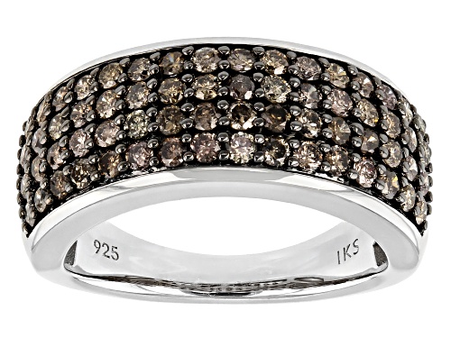 Photo of 1.20ctw Round Champagne Diamond Rhodium Over Sterling Silver Wide Band Ring - Size 6