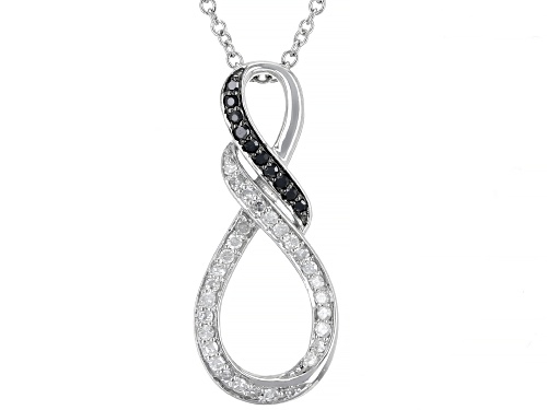 Photo of 0.20ctw Round Black And White Diamond Rhodium Over Sterling Silver Crossover Pendant With Chain