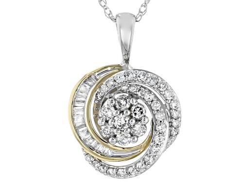 0.33ctw Round And Baguette White Diamond 10K Two-Tone Gold Cluster Pendant With Chain
