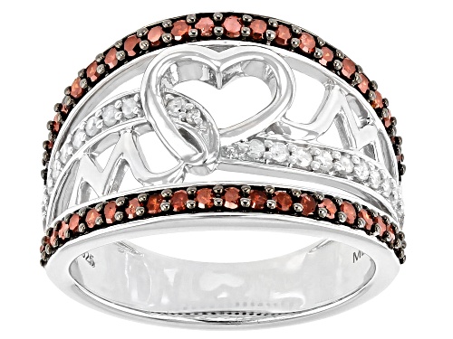 Photo of 0.75ctw Round Red And White Diamond Rhodium Over Sterling Silver Heart Open Design Ring - Size 7