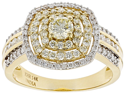 Photo of 1.03ctw Round Natural Yellow And White Diamond 14K Yellow Gold Cluster Ring - Size 8