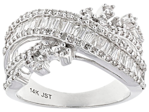 Photo of 1.00ctw Round And Baguette White Diamond 14K White Gold Crossover Ring - Size 7