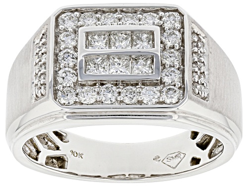 1.00ctw Round And Princess Cut White Diamond 10k White Gold Mens Cluster Ring - Size 10