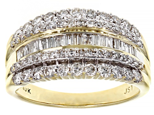 Photo of 1.00ctw Round And Baguette White Diamond 10k Yellow Gold Wide Band Ring - Size 8
