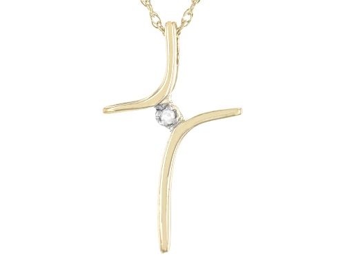 Photo of Round White Diamond Accent 10k Yellow Gold Cross Pendant With 18" Rope Chain