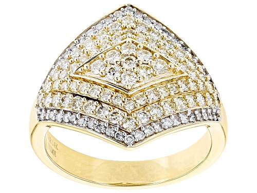 1.35ctw Round Natural Yellow And White Diamond 14k Yellow Gold Cluster Ring - Size 8