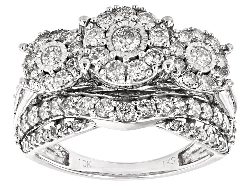 2.00ctw Round And Baguette White Diamond 10k White Gold Cluster Ring - Size 7