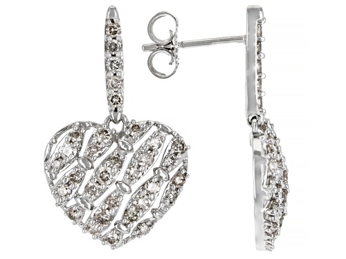 1.00ctw Round Diamond 10k White Gold Dangle Heart Earrings