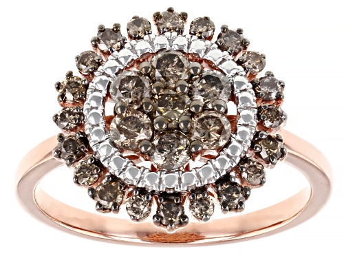 Photo of 0.95ctw Round Champagne Diamond 14k Rose Gold Over Sterling Silver Cluster Ring - Size 5