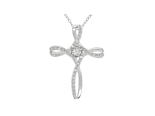 0.25ctw Round White Diamond Rhodium Over Sterling Silver Cross Pendant With Chain