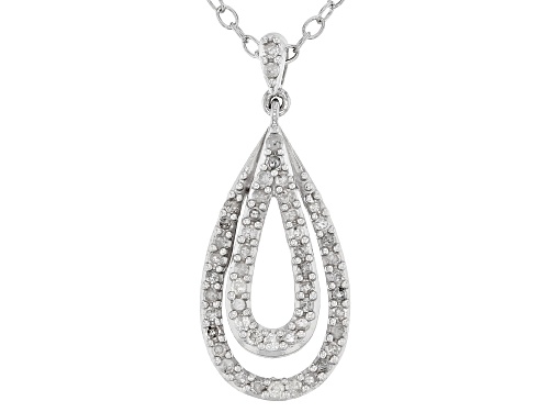 0.25ctw Round White Diamond Rhodium Over Sterling Silver Teardrop Pendant with 18" Chain