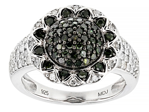 Photo of 1.00ctw Round Green And White Diamond Rhodium Over Sterling Silver Cluster Ring - Size 7
