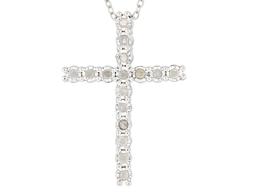 0.25ctw Round White Diamond Rhodium Over Sterling Silver Cross Pendant With Cable Chain
