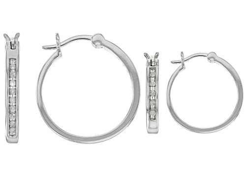0.25ctw Round White Diamond Platinum Over Sterling Silver Set of 2 Hoop Earrings