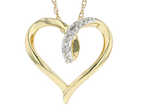 Photo of Round White Diamond Accent 10k Yellow Gold Heart Slide Pendant With 18" Rope Chain