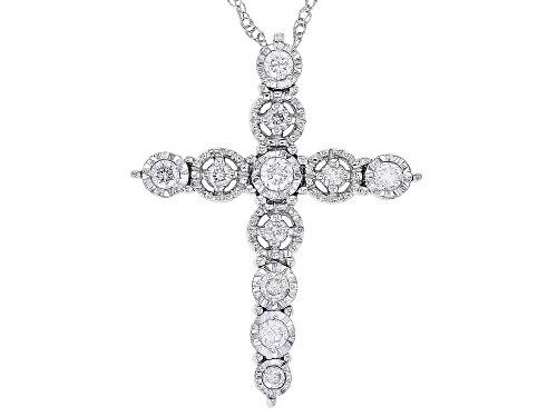 Photo of 0.25ctw Round White Diamond 10k White Gold Cross Slide Pendant With Rope Chain