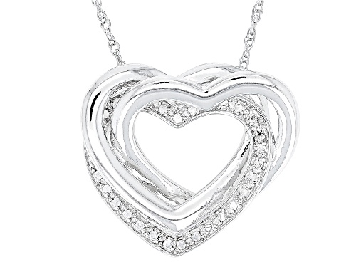 Round White Diamond Accent Rhodium Over Sterling Silver Heart Slide Pendant With 18" Rope Chain