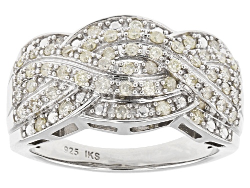 0.50ctw Round White Diamond Rhodium Over Sterling Silver Wide Band Ring - Size 7