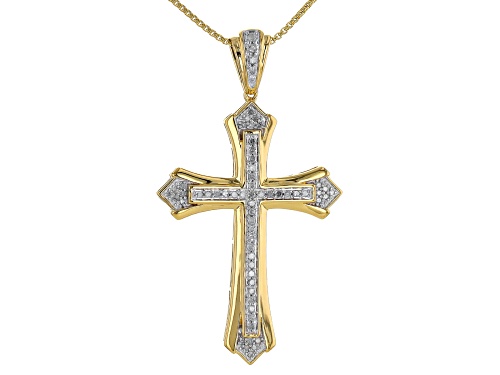 0.50ctw Round White Diamond 14k Yellow Gold Over Sterling Silver Mens Cross Pendant With 22" Chain