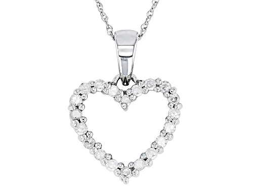 0.25ctw Round White Diamond 10k White Gold Heart Pendant With 18" Rope Chain