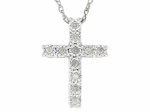 0.10ctw Round White Diamond Rhodium Over Sterling Silver Cross Slide Pendant With 18" Rope Chain