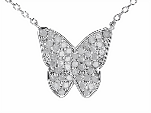 0.55ctw Round White Diamond Rhodium Over Sterling Silver Butterfly Cluster Necklace - Size 18