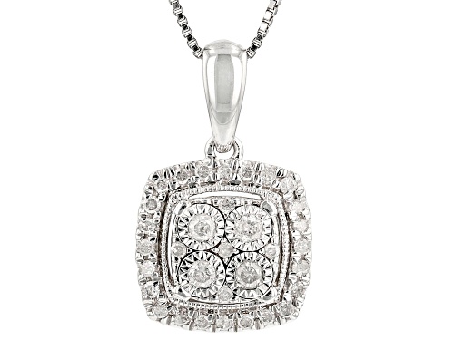 Photo of 0.25ctw Round White Diamond Rhodium Over Sterling Silver Halo Pendant With 18" Box Chain