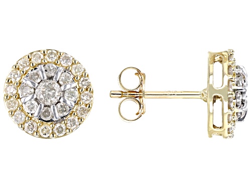 0.75ctw Round White Diamond 10k Yellow Gold Cluster Stud Earrings