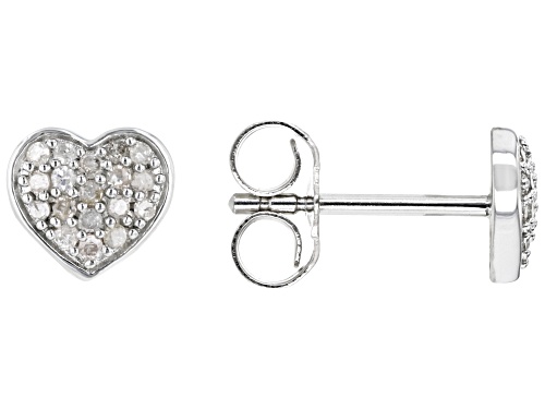 0.20ctw Round White Diamond Rhodium Over Sterling Silver Cluster Heart Earrings