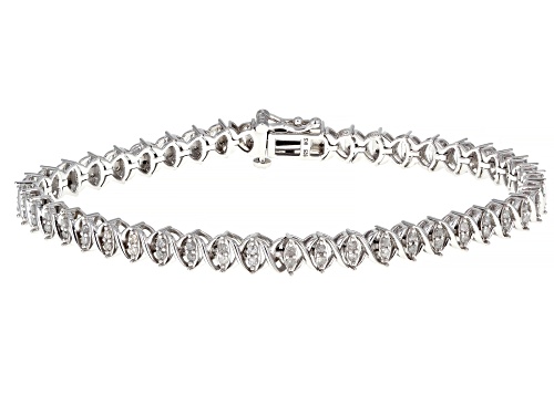 1.00ctw Round White Diamond Rhodium Over Sterling Silver Tennis Bracelet - Size 7.5