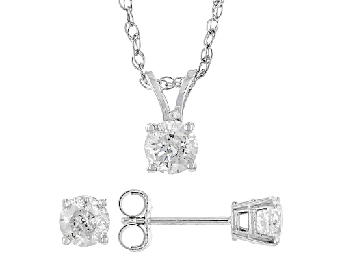 1.00ctw Round White Diamond 14k White Gold Pendant And Earring Jewelry Set