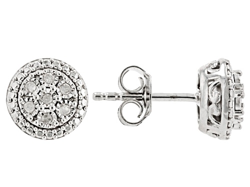 0.10ctw Round White Diamond Rhodium Over Sterling Silver Cluster Stud Earrings