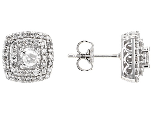 1.00ctw Round White Diamond Rhodium Over Sterling Silver Halo Stud Earrings
