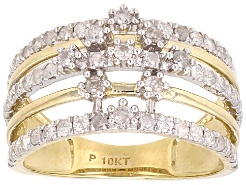 1.00ctw Round White Diamond 10k Yellow Gold Multi-Row Ring - Size 6
