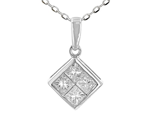 0.30ctw Princess Cut White Diamond 10k White Gold  Quad Pendant With 18" Cable Chain
