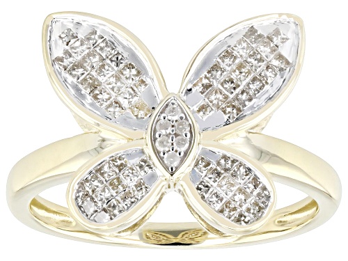 0.50ctw Princess Cut And Round White Diamond 10k Yellow Gold Butterfly Ring - Size 10.5